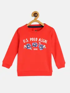 U.S. Polo Assn. Kids Girls Red Printed Pure Cotton Sweatshirt