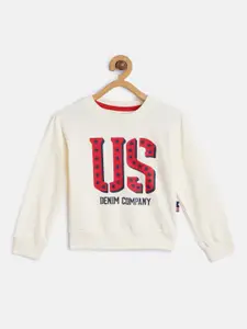 U.S. Polo Assn. Kids Boys Off-White Brand Logo Printed Pure Cotton Sweatshirt