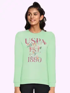 U.S. Polo Assn. Kids Girls Green Pure Cotton Sweatshirt