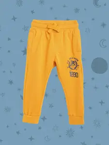 U.S. Polo Assn. Kids Boys Mustard Yellow Pure Cotton Brand Logo Detail Joggers