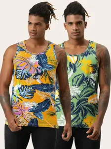 VEIRDO Men Pack of 2 Multicoloured Tropical Printed Pure Cotton T-shirt