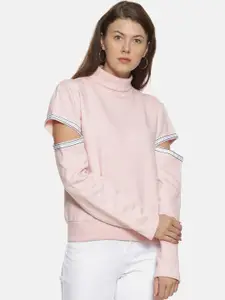 Campus Sutra Women Pink Solid Sleeve Cut Sweatshirt