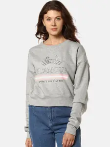 Campus Sutra Women Grey Printed Sweatshirt