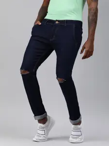 Urbano Fashion Men Blue Slim Fit Slash Knee Stretchable Jeans