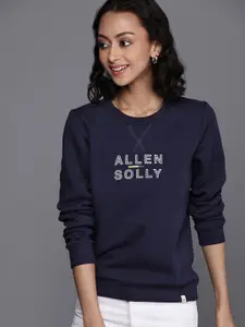 Allen Solly Woman Women Navy Blue & White Brand Logo Print Sweatshirt