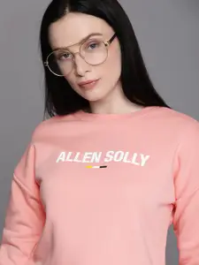 Allen Solly Woman Pink & White Brand Logo Printed Sweatshirt
