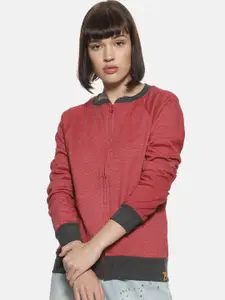 Campus Sutra Women Solid Maroon Sweatshirt