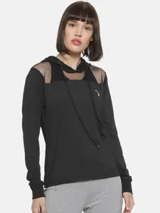 Campus Sutra Women Black Hooded Rapid Dry Sports Sweatshirts