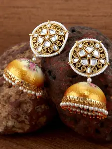 Sukkhi Gold-Toned & Kundan Studded Dome Shaped Jhumkas Earrings