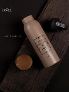 HOOM Beige & Black Printed Flask Water Bottle 600 Ml