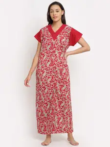 Secret Wish Red Printed Maxi Cotton Nightdress NT-E286-1065