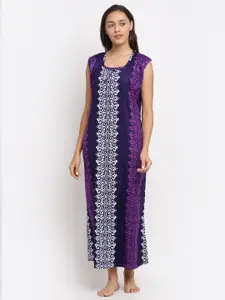 Secret Wish Purple Printed Maxi Nightdress