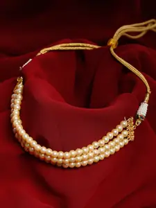 Ruby Raang Gold-Toned & Cream-Coloured Gold-Plated Choker Necklace