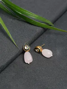 Ruby Raang Gold-Toned & Pink Contemporary Studs Earrings