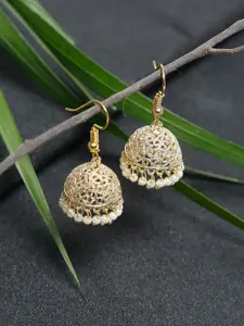 Ruby Raang Gold-Toned Dome Shaped Jhumkas Earrings