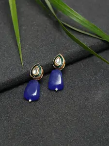 Ruby Raang Gold-Toned & Blue Kundan Studded Contemporary Studs Earrings