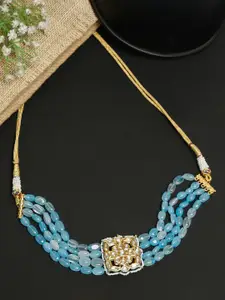Ruby Raang Turquoise Blue & Gold-Toned Gold-Plated Choker Necklace