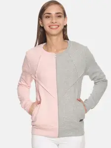 Campus Sutra Women Pink Colourblocked Pure Cotton Sweatshirt