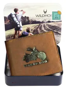 WildHorn Men Tan Graphic Printed Leather Two Fold Wallet with RFID