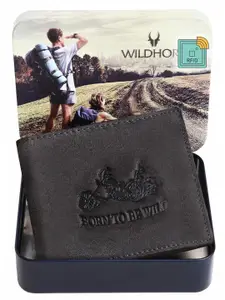 WildHorn Men Grey Leather Two Fold Wallet with RFID