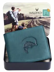 WildHorn Men Sea Green Leather Two Fold Wallet with RFID