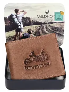 WildHorn Men Tan Graphic Printed Leather Two Fold Wallet with RFID