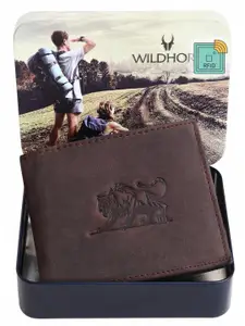 WildHorn Men Coffee Brown Leather Two Fold Wallet with RFID