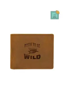 WildHorn Men Tan Graphic Solid Leather Two Fold Wallet with RFID