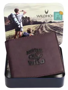 WildHorn Men Brown Graphic Printed Leather Wallet with RFID