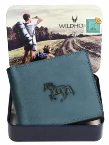 WildHorn Men Blue Graphic Printed Pure Leather Two-Fold Wallet
