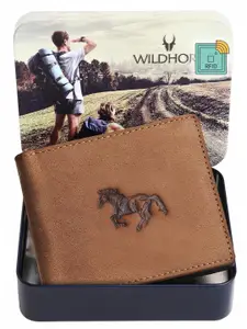 WildHorn Men Tan  Design  RFID Leather Two Fold Wallet