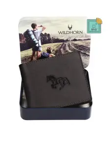 WildHorn Men Grey Graphic Printed Leather Two Fold Wallet with RFID
