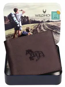 WildHorn Men Brown Graphic Printed Leather Two Fold Wallet with RFID