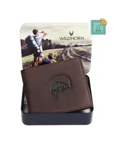 WildHorn Men Brown Graphic Printed Pure Leather Two-Fold Wallet