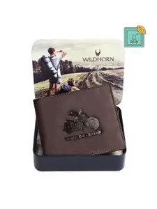 WildHorn Men Coffee Brown Self Design RFID Leather Two Fold Wallet