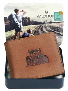 WildHorn Men Tan Graphic Printed Leather Two Fold Wallet with RFID