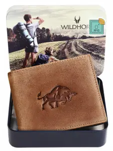 WildHorn Men Tan Graphic Printed Leather Two Fold Wallet with RFID