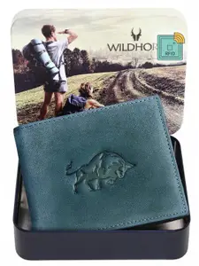 WildHorn Men Blue Leather Two Fold Wallet with RFID