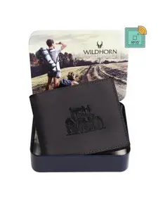 WildHorn Men Grey Textured RFID  Leather Two Fold Wallet