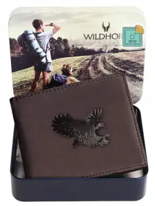 WildHorn Men Brown Graphic Printed Pure Leather Two-Fold Wallet