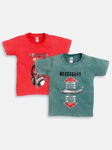 Nottie Planet Boys Pack Of 2 Red & Green Printed T-shirts