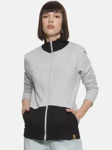 Campus Sutra Women Grey & Black Solid Sweatshirt