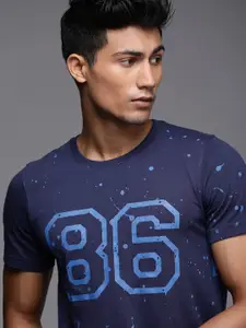WROGN Men Blue Typography Printed Slim Fit T-shirt