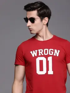 WROGN Men Red & White Varsity Printed Round Neck  T-shirt