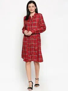 People Red Checked Shirt Dress
