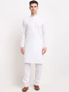 Jompers Men White Floral Embroidered Chikankari White Romance Pure Cotton Kurta