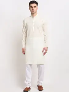 Jompers Men Cream-Coloured Self Design Pure Cotton Kurta