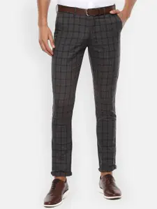 Van Heusen Sport Men Grey Checked Slim Fit Chinos Trousers