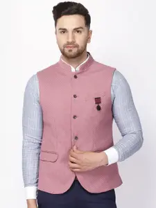 Blackberrys Men Pink & White Printed Woven Nehru Jacket