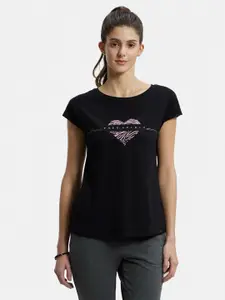 Jockey Women Black Graphic Printed Short Sleeves T-shirt